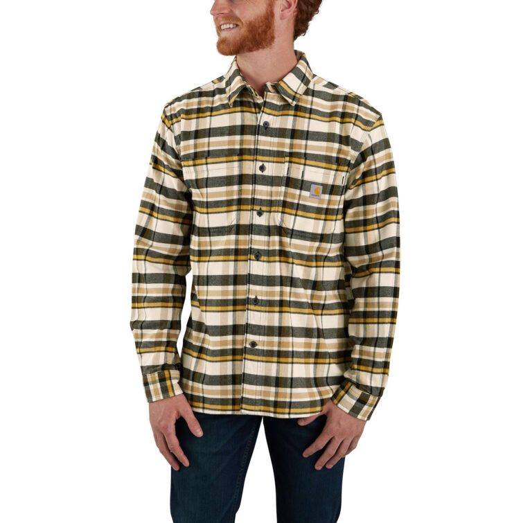 Carhartt Rugged Flex Relaxed Fit Midweight Flannel Long-Sleeve Plaid Shirt Malt 106352