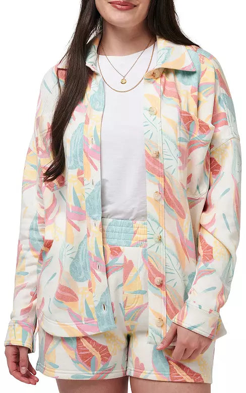 TravisMathew Women’s Vacay and Rose Cloud Fleece Shirt Jacket Ivory Multi 1LE034_1IVM_