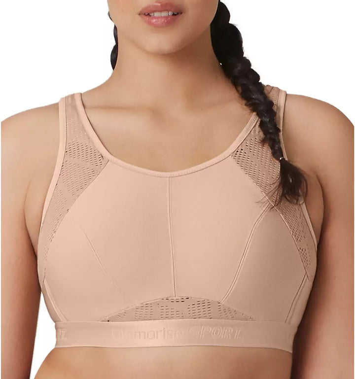 Glamorise Women's No-Sweat Mesh High Support Sports Bra Cafe 1068X