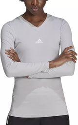 adidas Women's Team Base Long Sleeve T Shirt Team Light Grey White S2106GHTM005
