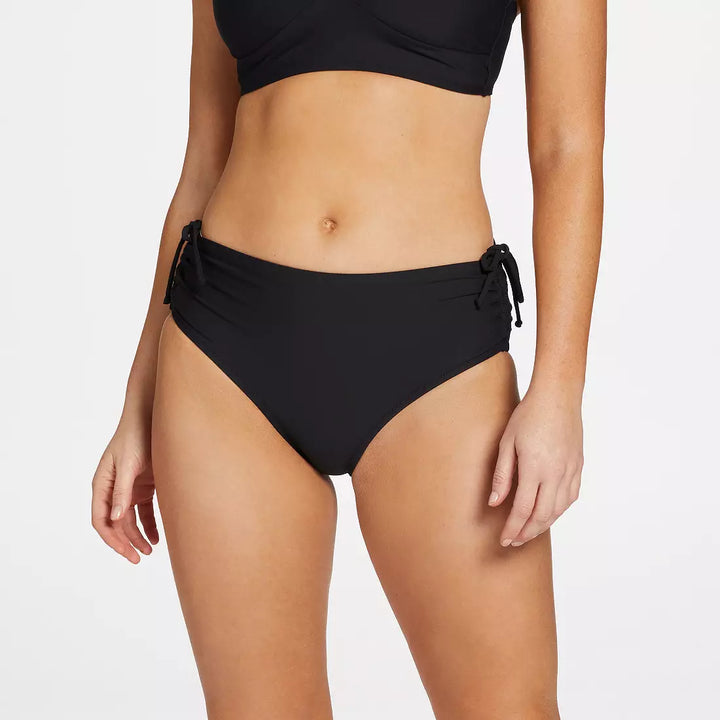 Calia Mid Rise Ruched Side Swim Bottom Pure Black WSA23402