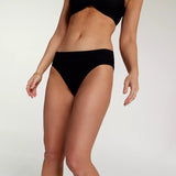 Calia Wide Banded High Leg Mid Rise Swim Bottoms Pure Black WSA23419