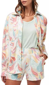 TravisMathew Women’s Vacay and Rose Cloud Fleece Shirt Jacket Ivory Multi 1LE034_1IVM_