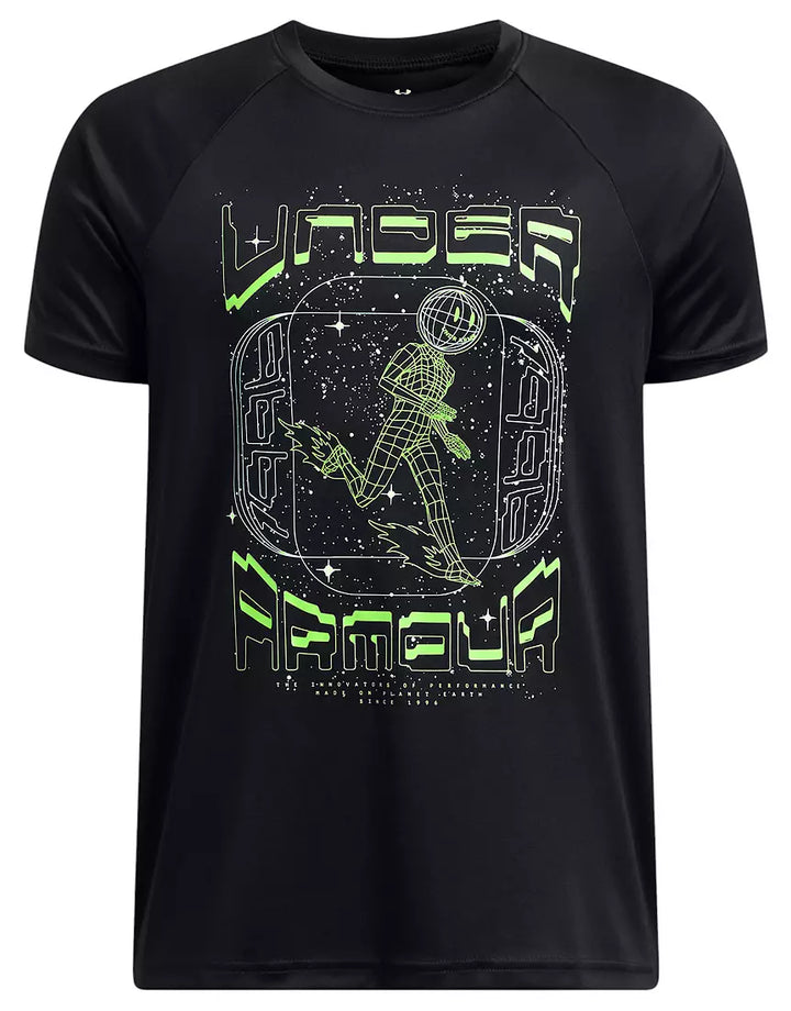 Under Armour Boys' UA Tech Game Day Graphic T-Shirt Black/Cyber Green 1389974