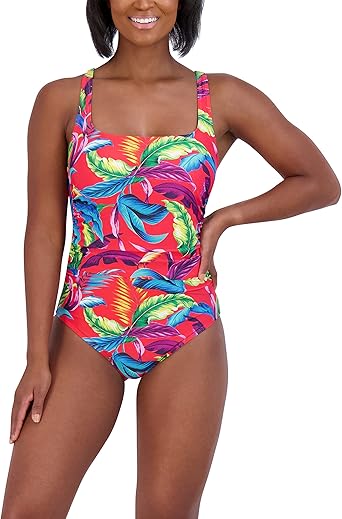 Caribbean Joe Women's Shirred One Piece Swimsuit Coral RL3BB01