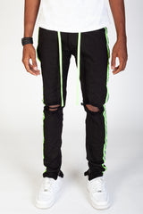 KDNK KNB3160 Reflective Taped Skinny Jeans | Black & Neon Lime