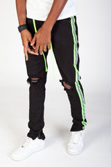 KDNK KNB3160 Reflective Taped Skinny Jeans | Black & Neon Lime