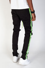 KDNK KNB3160 Reflective Taped Skinny Jeans | Black & Neon Lime