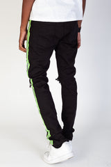 KDNK KNB3160 Reflective Taped Skinny Jeans | Black & Neon Lime