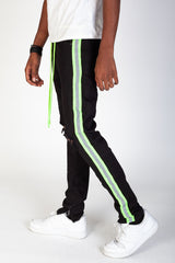 KDNK KNB3160 Reflective Taped Skinny Jeans | Black & Neon Lime