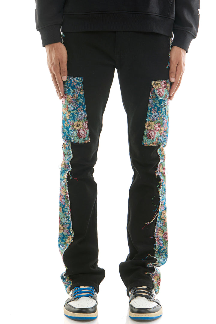 KNB3419 Black | KDNK Tapestry Flare Stacked Pants Men