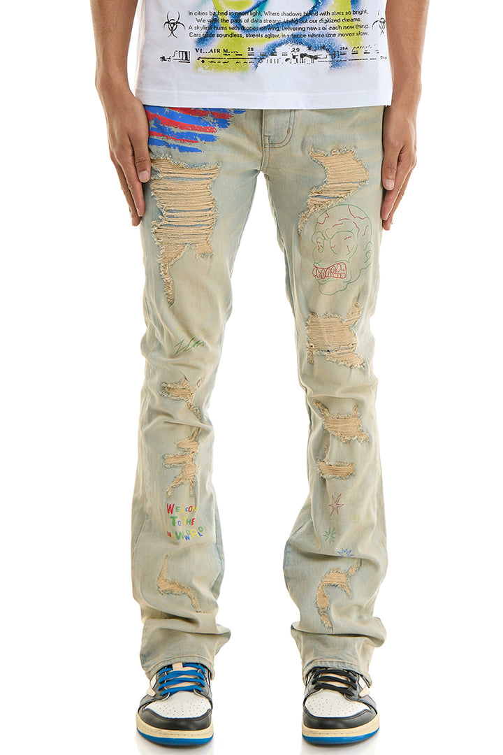 KND4838 Blue | KDNK Rip & Repair Skinny Stretch Jeans Men