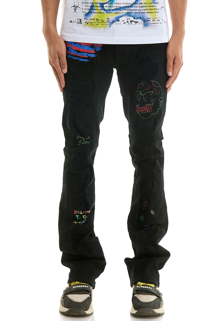 KND4838 Jet Black | KDNK Rip & Repair Skinny Stretch Jeans Men
