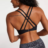 Calia Strappy Back Ruched Medium Support Bikini Swim Top Pure Black WSA23223