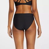 Calia Wide Banded High Leg Mid Rise Swim Bottoms Pure Black WSA23419