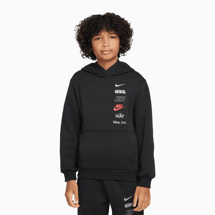 Nike Big Kids NSW Club Fleece Hoodie Black/Smoke Grey/University Red HQ0970-010