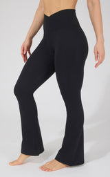 90 Degree by Reflex Lux Madison High Elastic Free Crossover Waist Flared Leg Pant Black PY72699