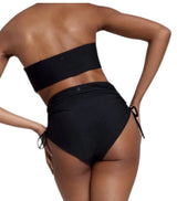 Calia High Waisted Ruched Side Tie Swim Bottoms Pure Black WSA23410